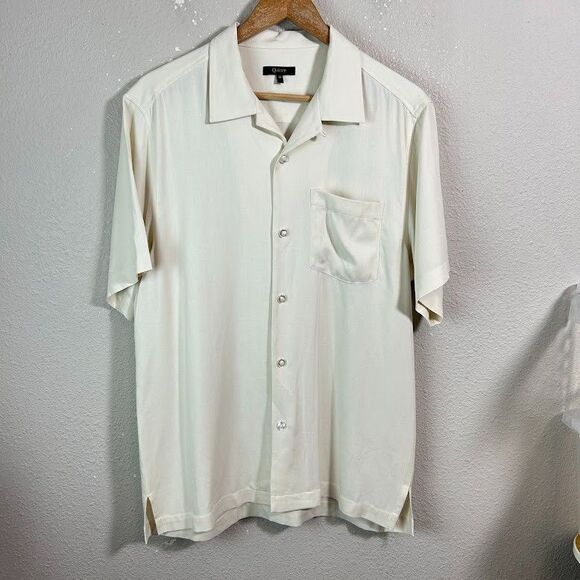 Quince Mens M 100% Silk Twill Short Sleeve Camp Shirt White Button Up - Picture 2 of 9